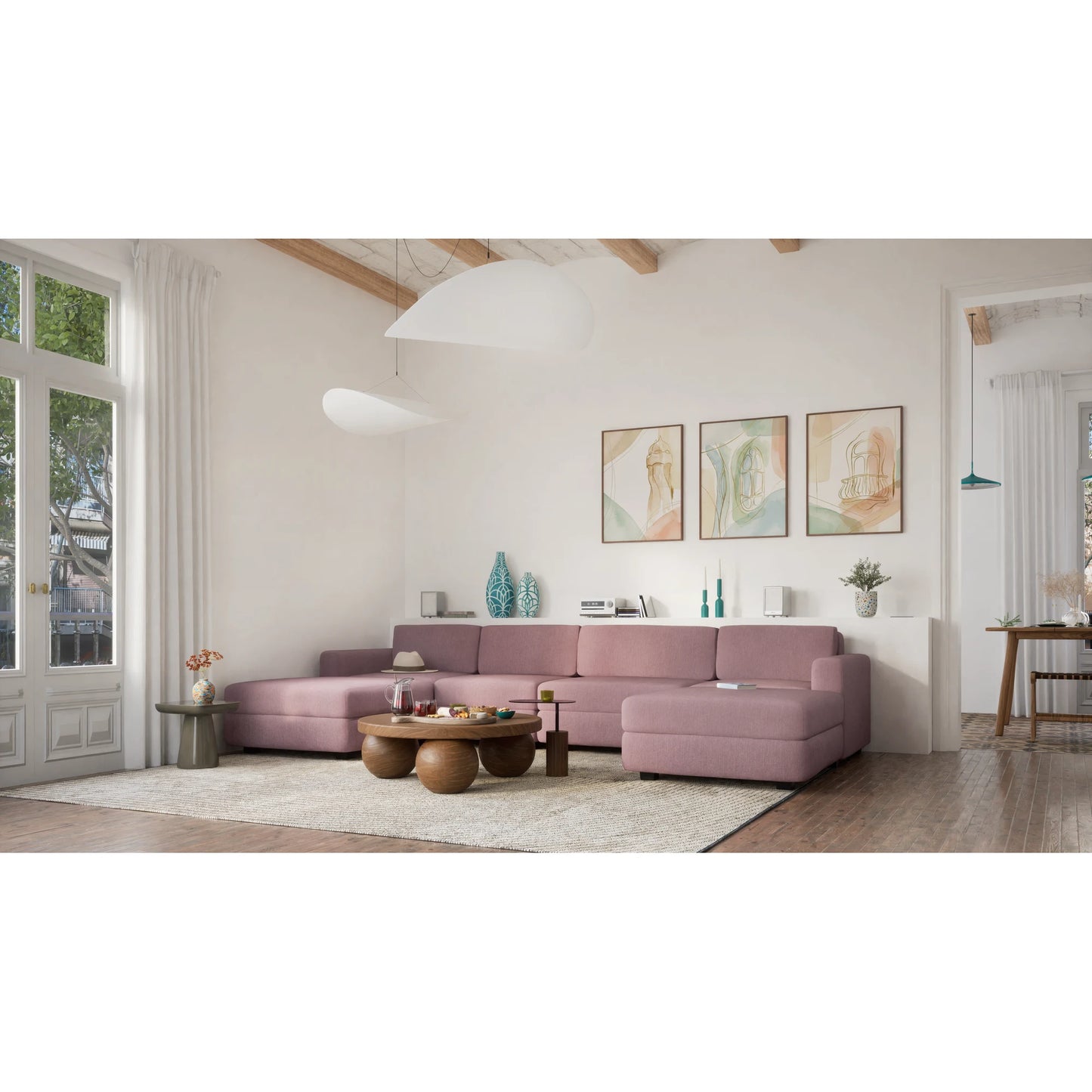Modular Sofa GRACIA - Large Pouf Module - Dusty Pink