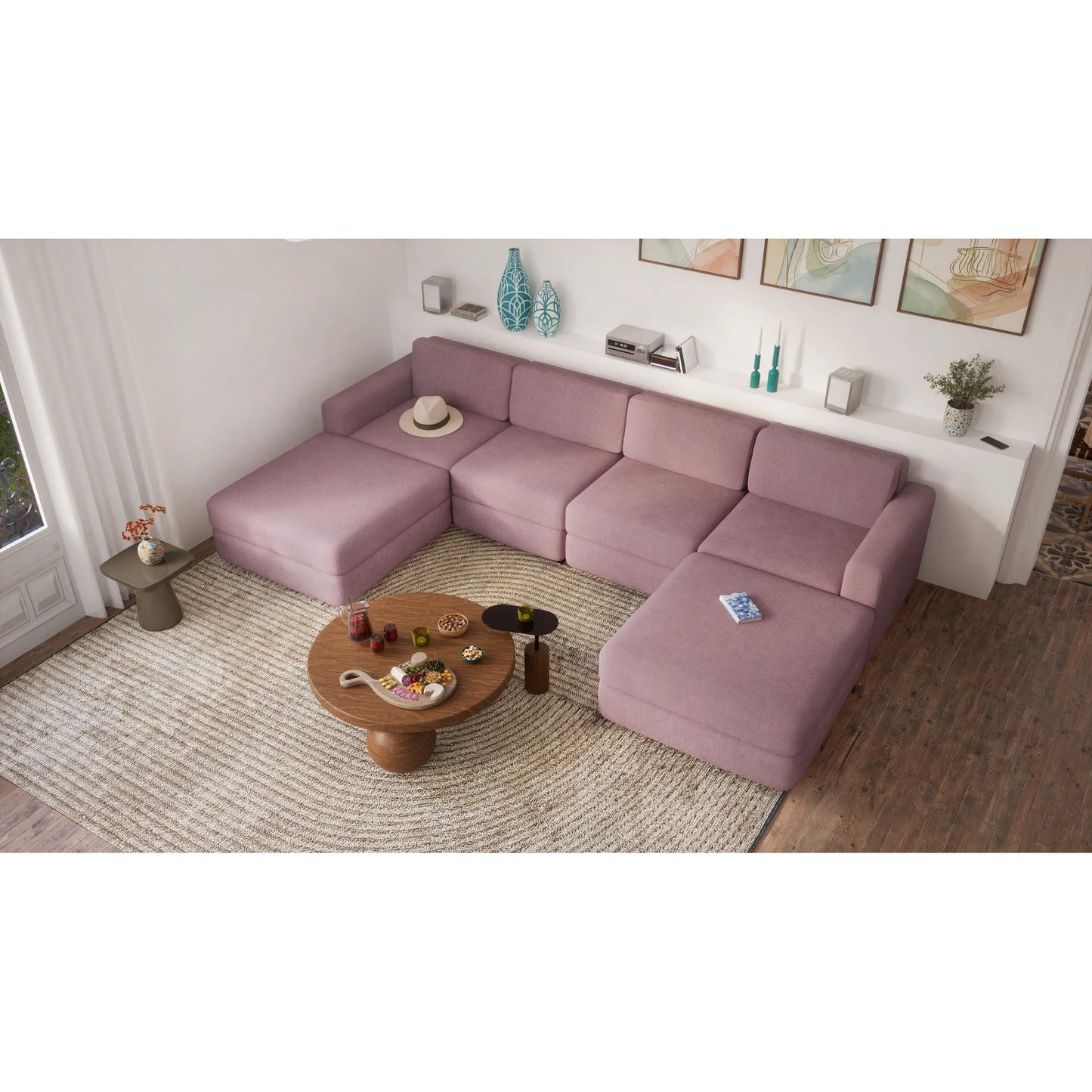 Modular Sofa GRACIA - Large Pouf Module - Dusty Pink