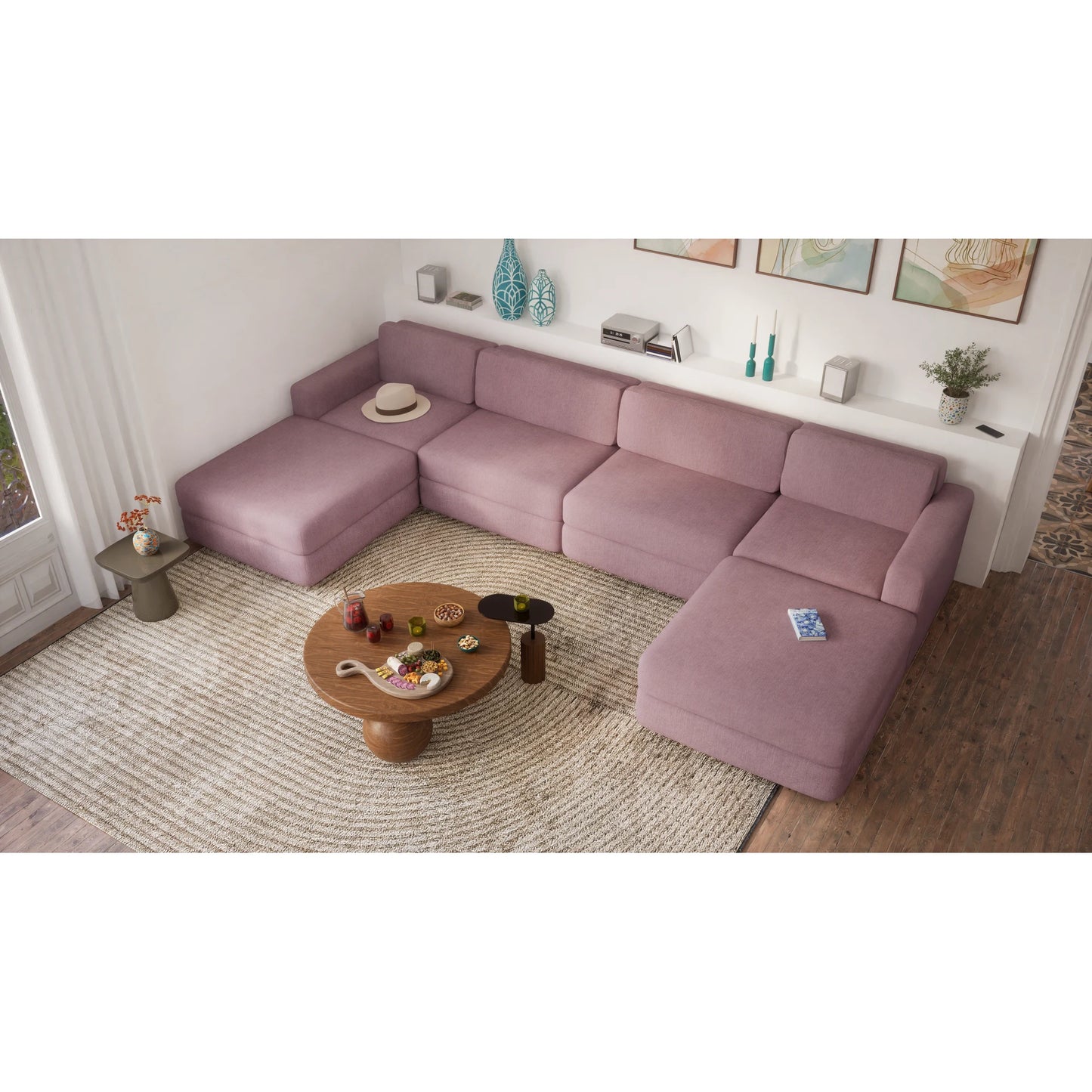 Modular Sofa GRACIA - Large Pouf Module - Dusty Pink