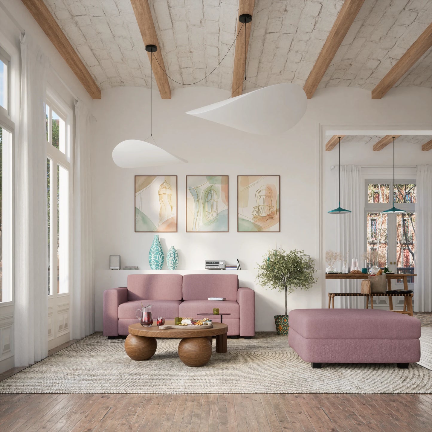 Modular Sofa GRACIA - Large Pouf Module - Dusty Pink