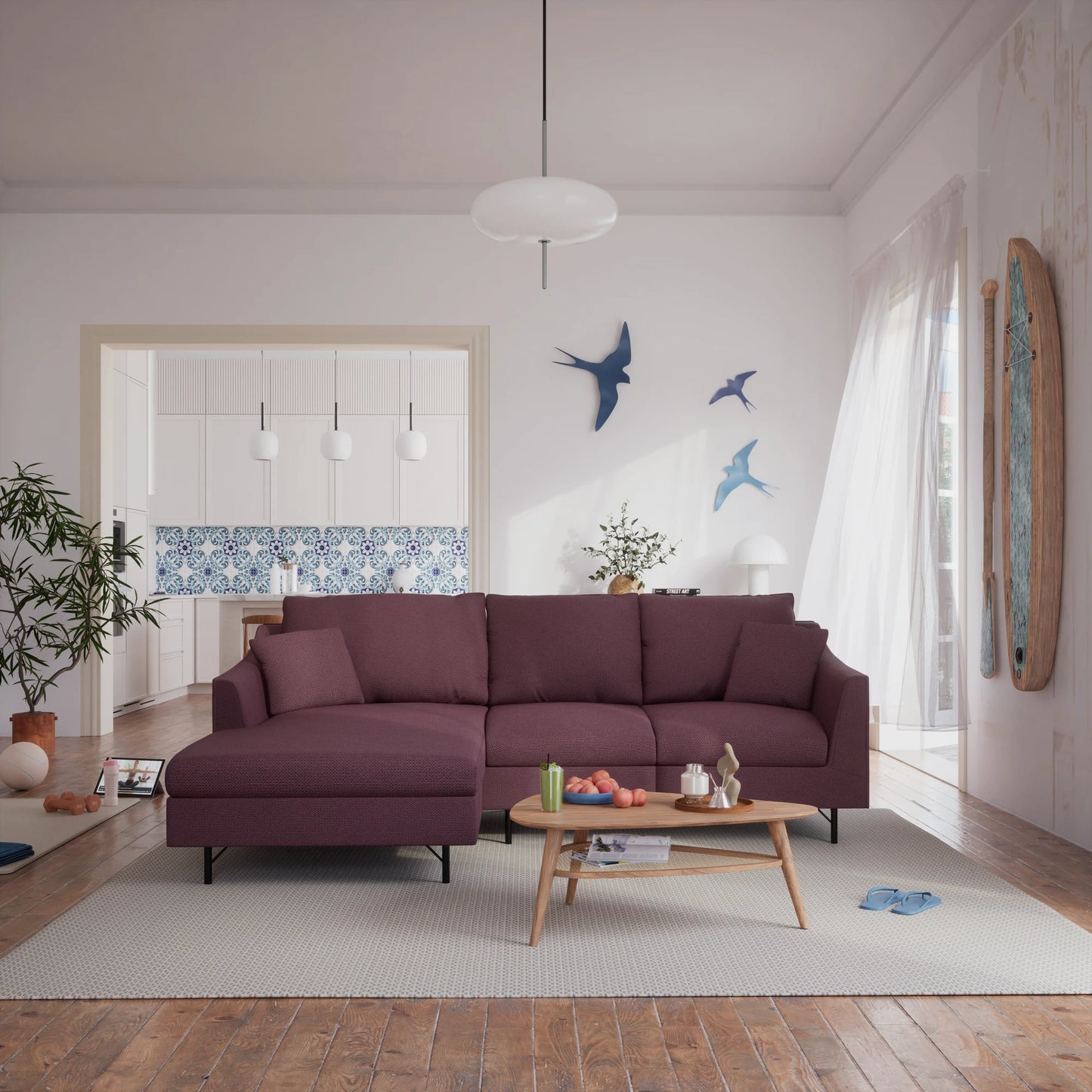 4-Seater Left Corner Sofa ALFAMA - Burgundy