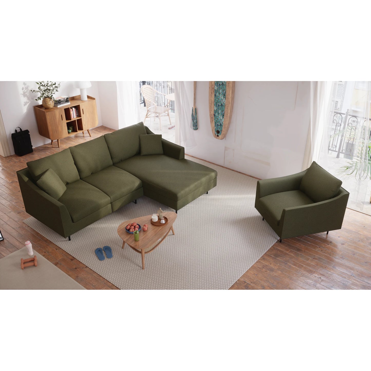 4-Seater Right Corner Sofa ALFAMA - Green
