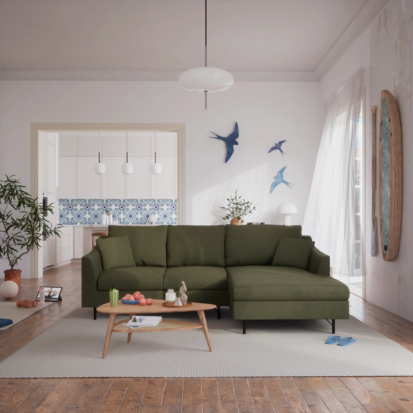 4-Seater Right Corner Sofa ALFAMA - Green