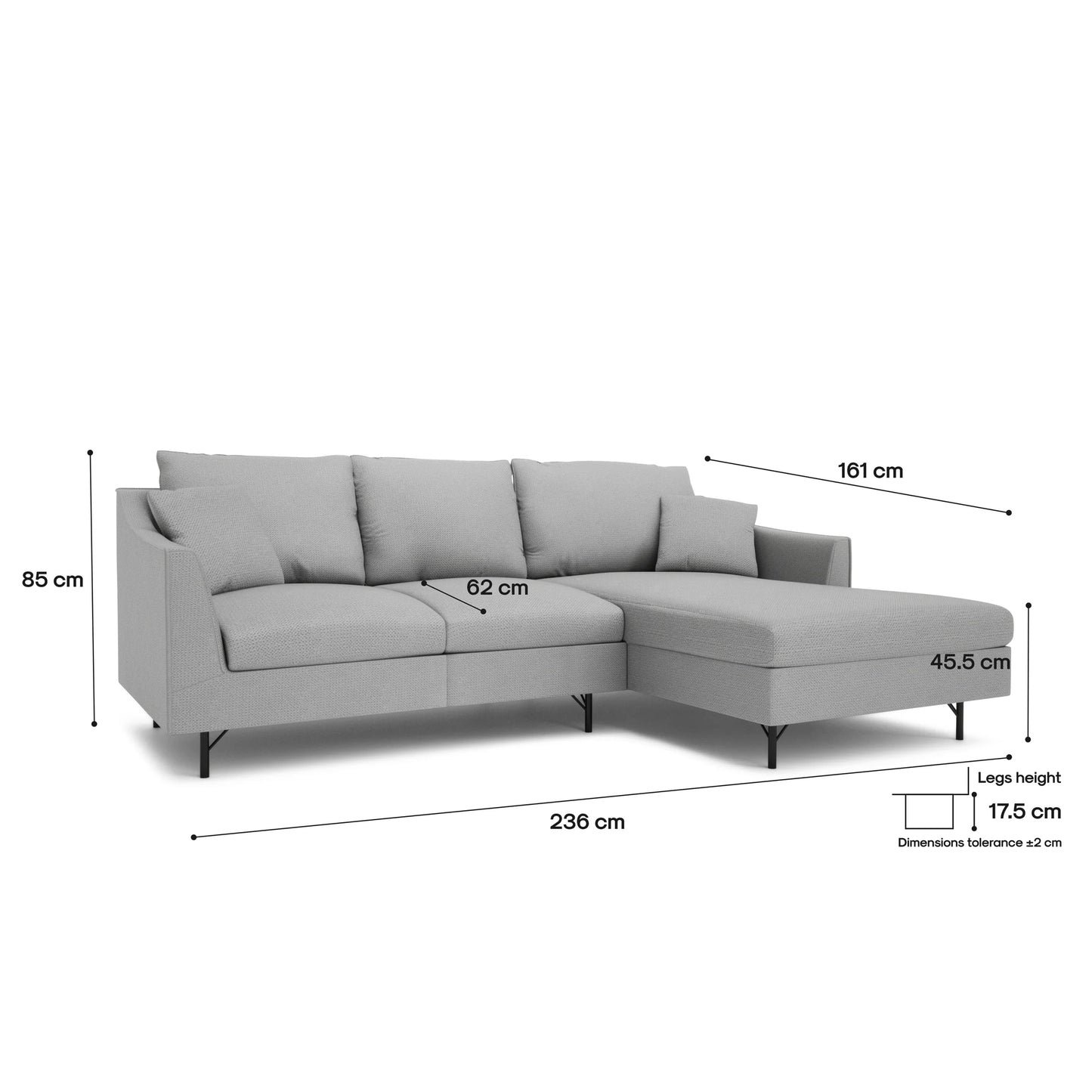 4-Seater Right Corner Sofa ALFAMA - Grey