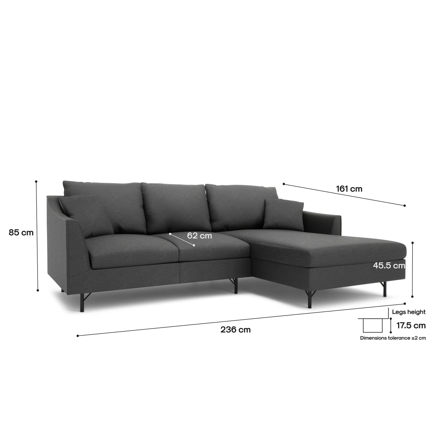 4-Seater Right Corner Sofa ALFAMA - Dark Grey