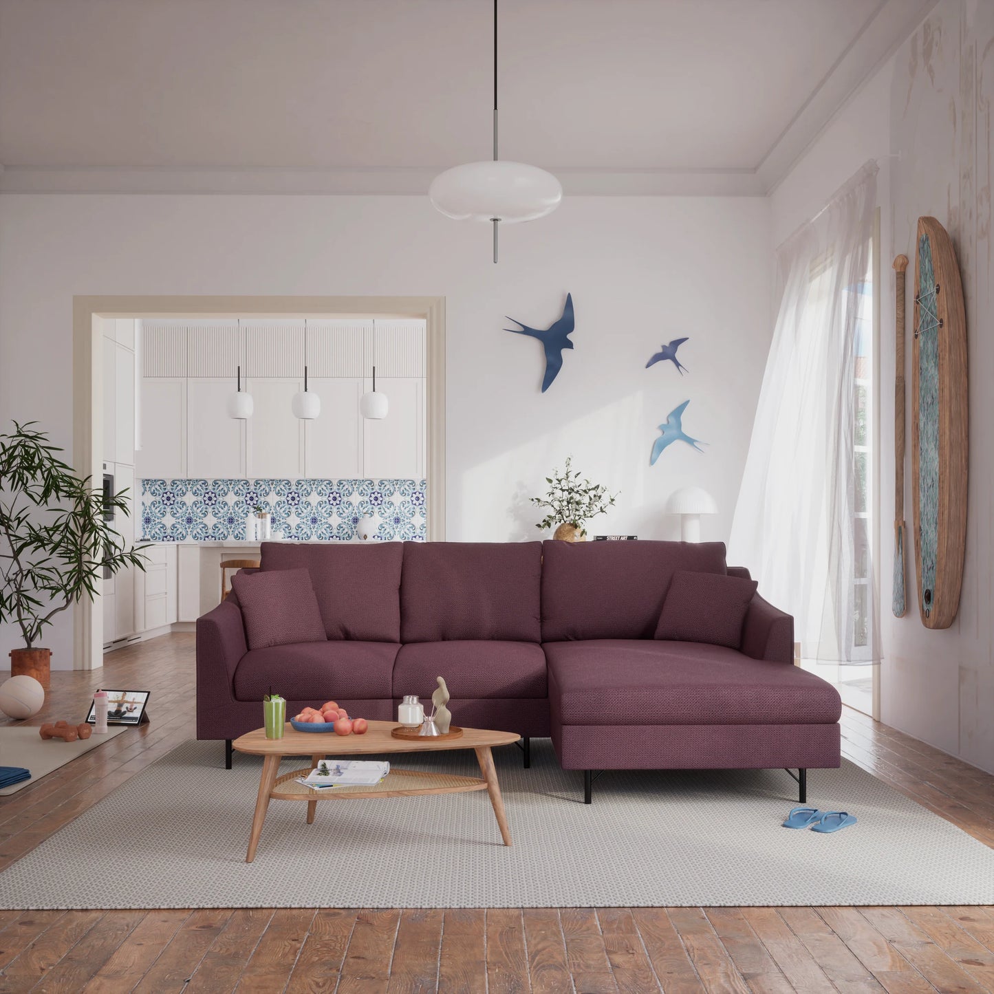 4-Seater Right Corner Sofa ALFAMA - Burgundy