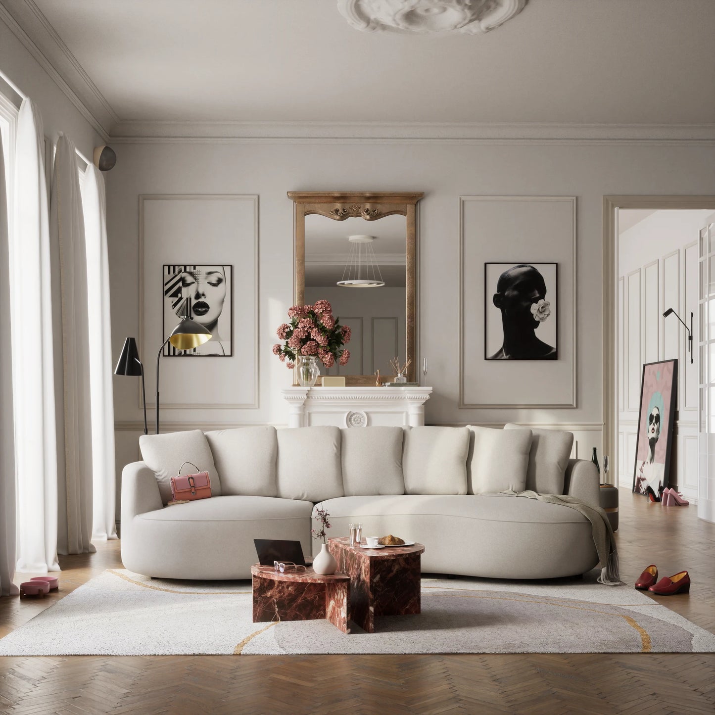 4-Seater Left Corner Sofa BELLEVILLE - Cream