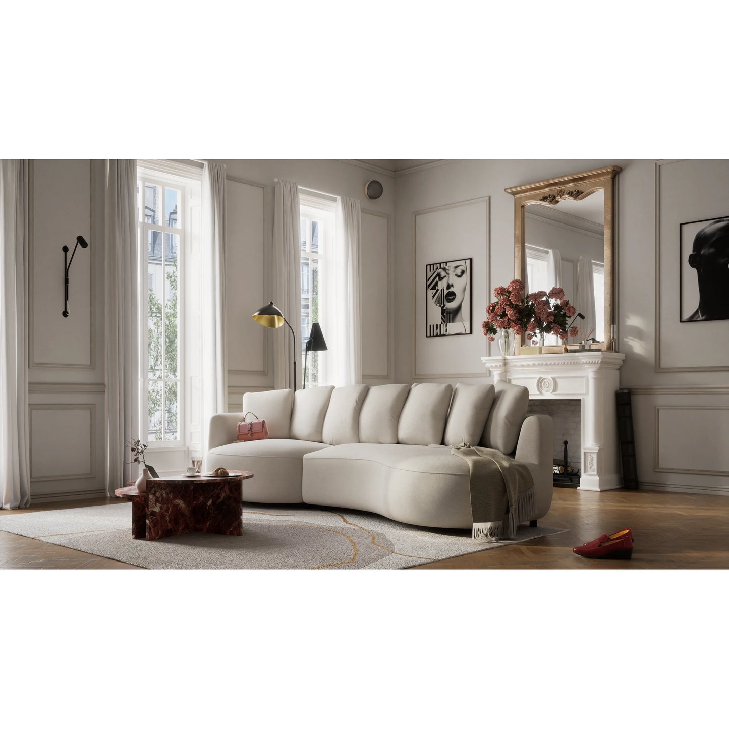 4-Seater Left Corner Sofa BELLEVILLE - Cream