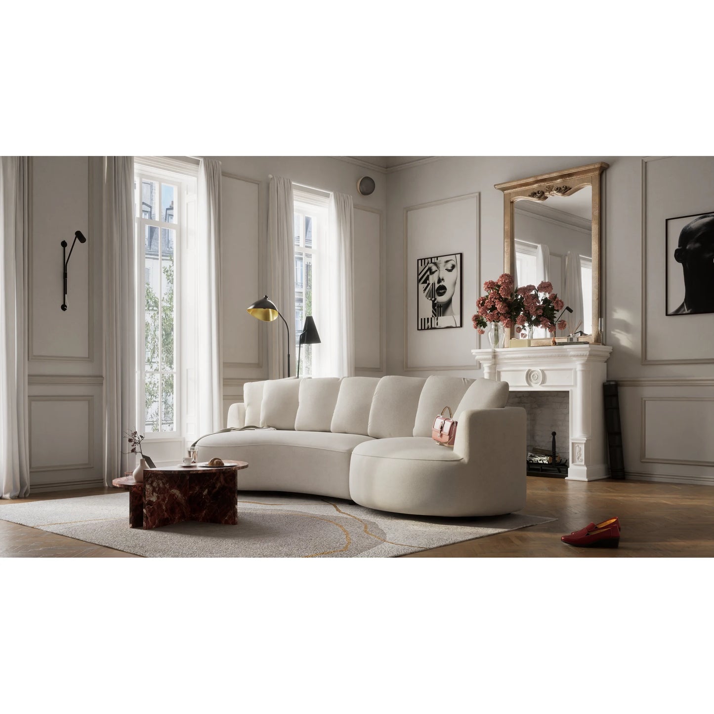 4-Seater Right Corner Sofa BELLEVILLE - Cream