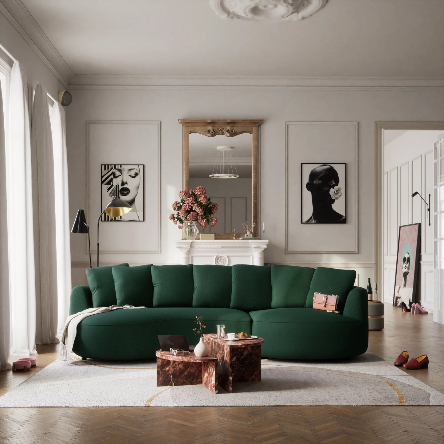 4-Seater Right Corner Sofa BELLEVILLE - Green