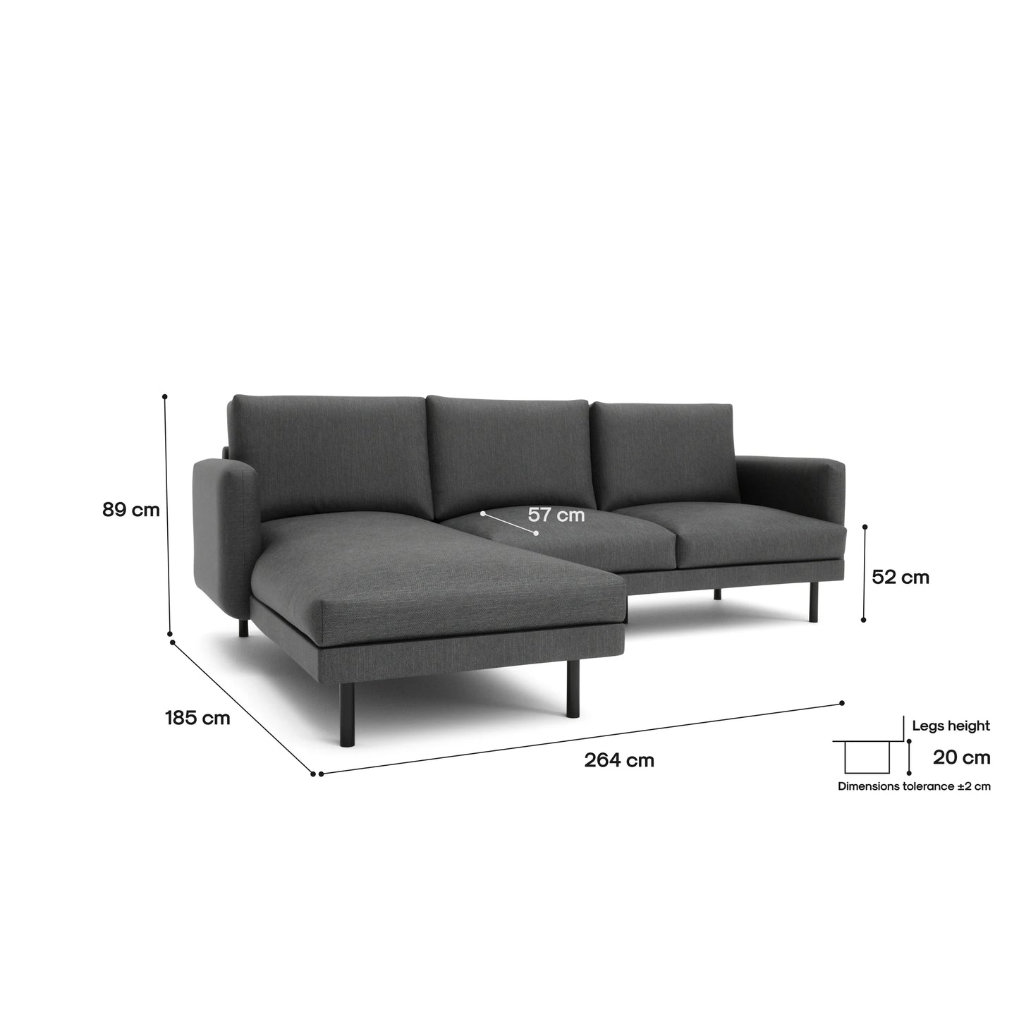 4-Seater Left Corner Sofa BRERA - Dark Grey