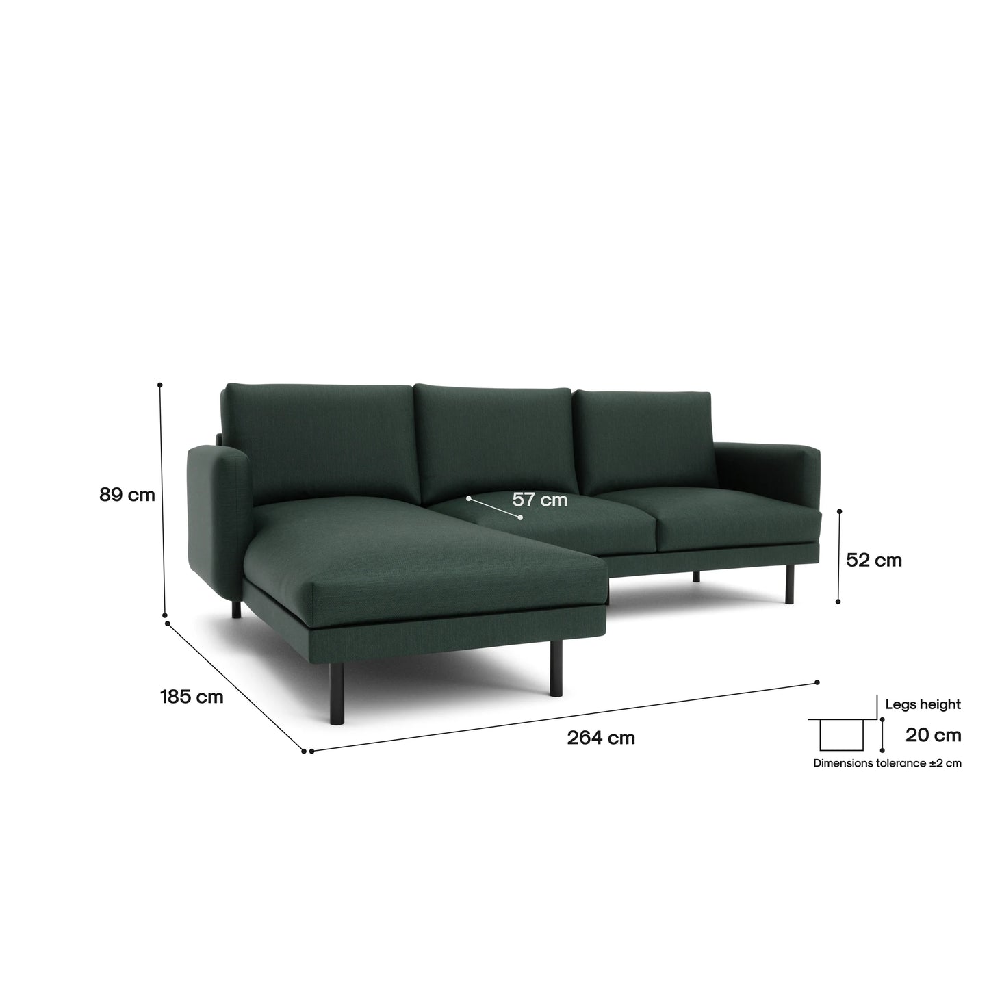 4-Seater Left Corner Sofa BRERA - Green