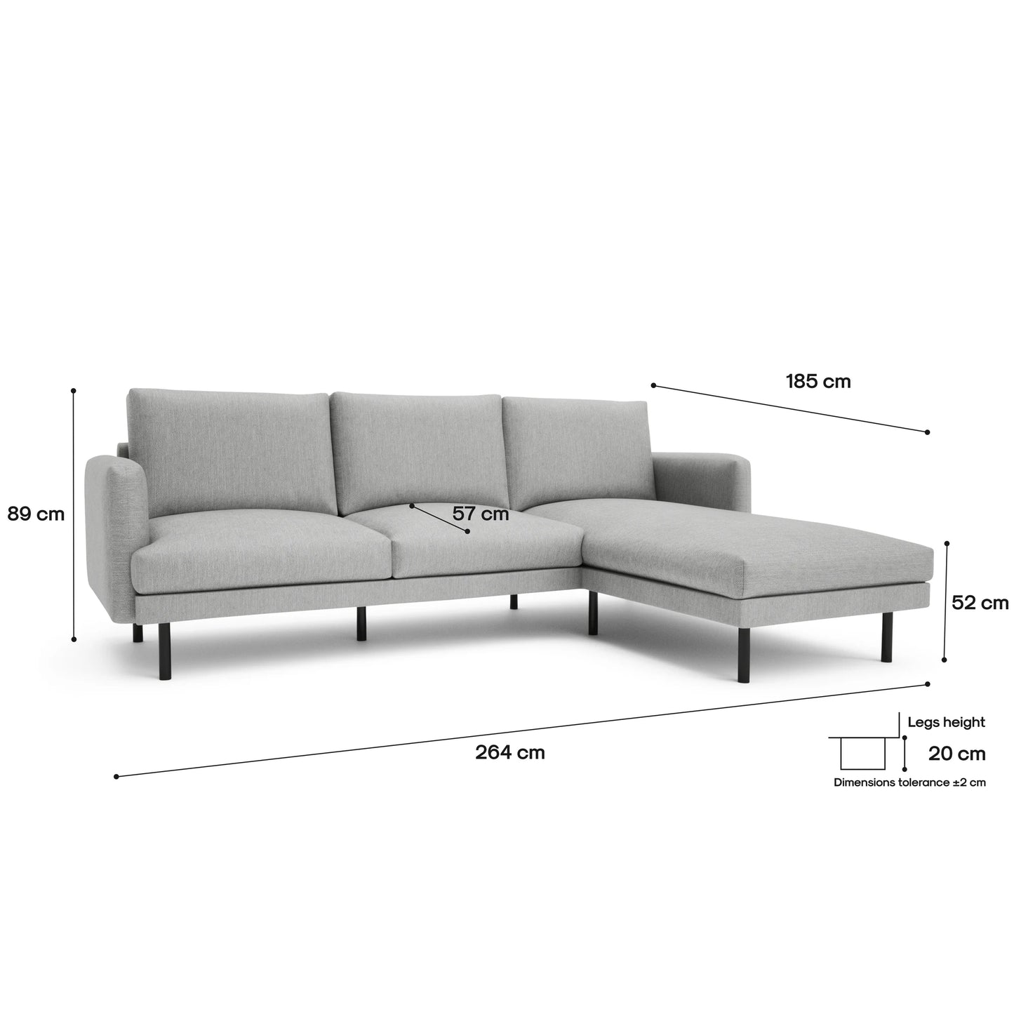 4-Seater Right Corner Sofa BRERA - Grey
