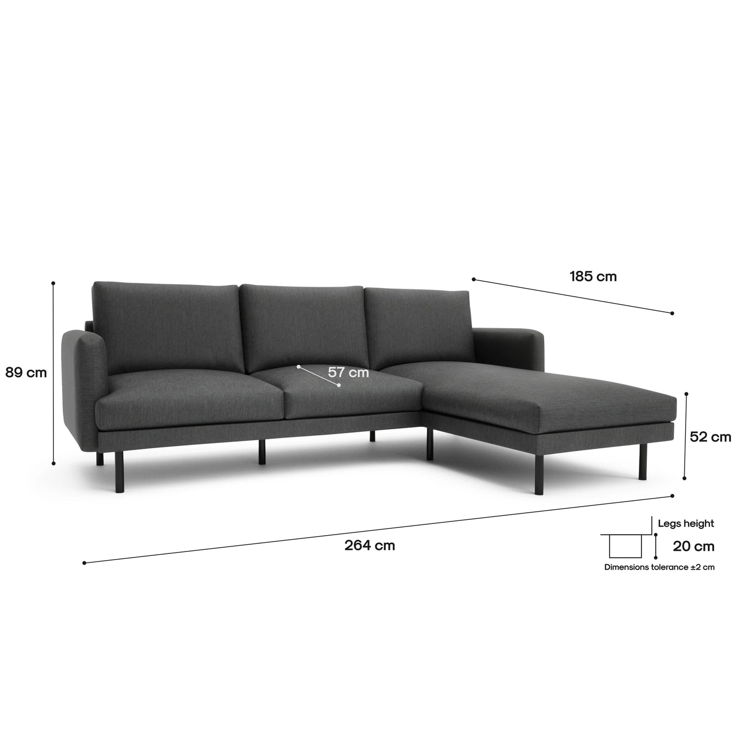 4-Seater Right Corner Sofa BRERA - Dark Grey