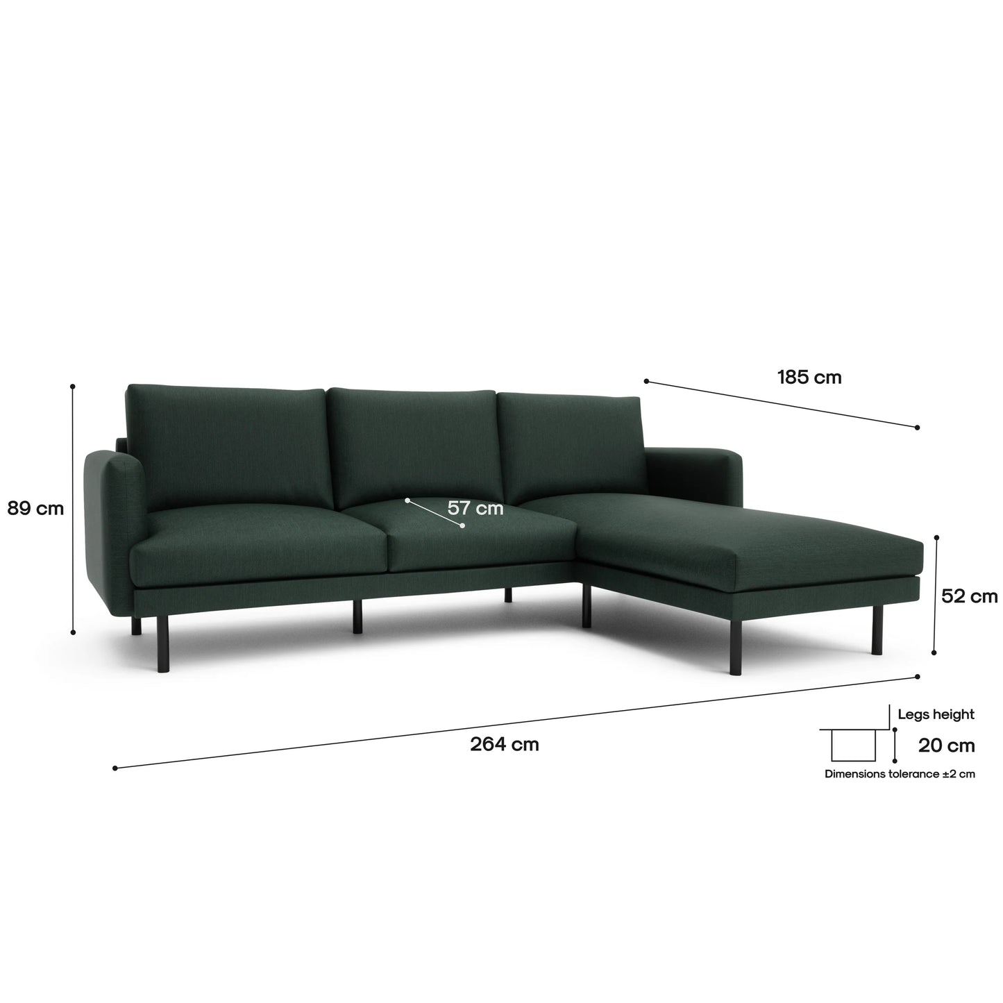 4-Seater Right Corner Sofa BRERA - Green