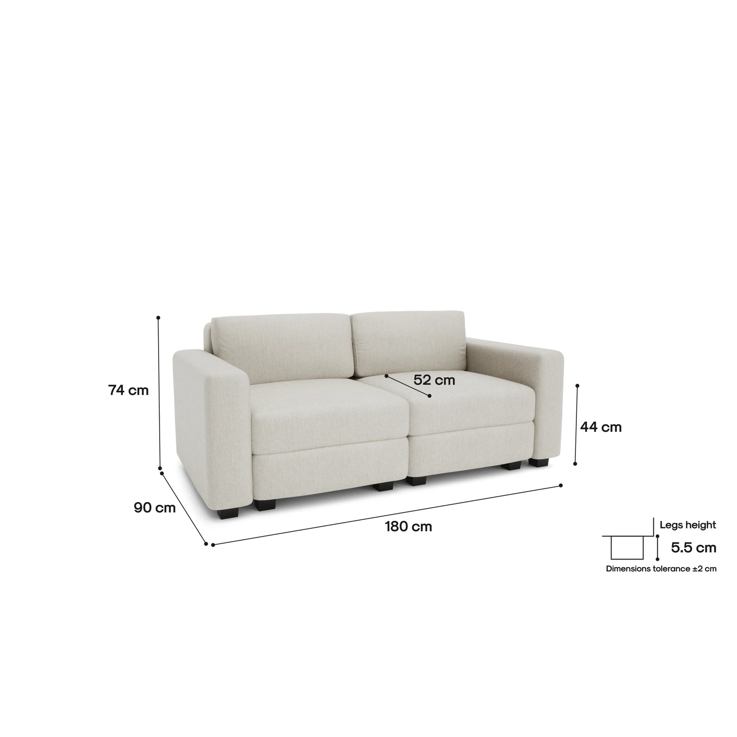 2-Seater Modular Sofa GRACIA - Cream Beige