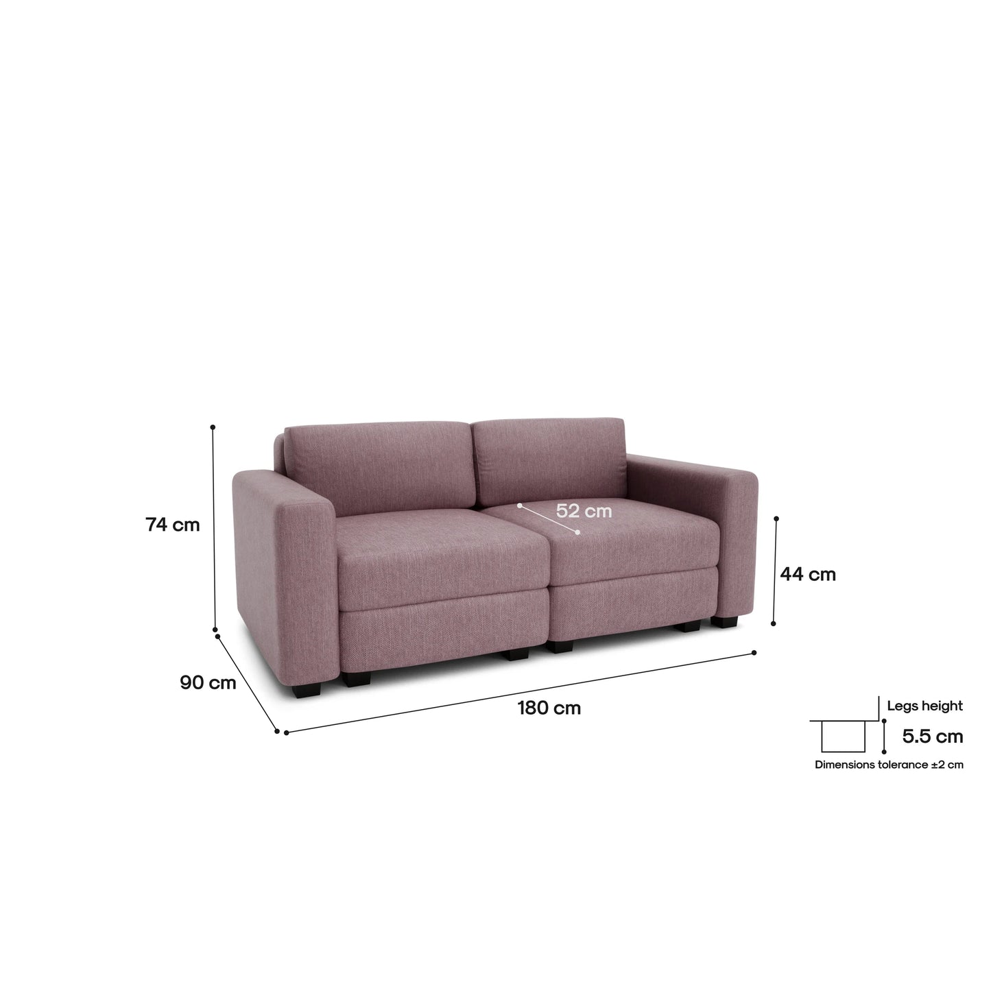 2-Seater Modular Sofa GRACIA -  Dusty Pink