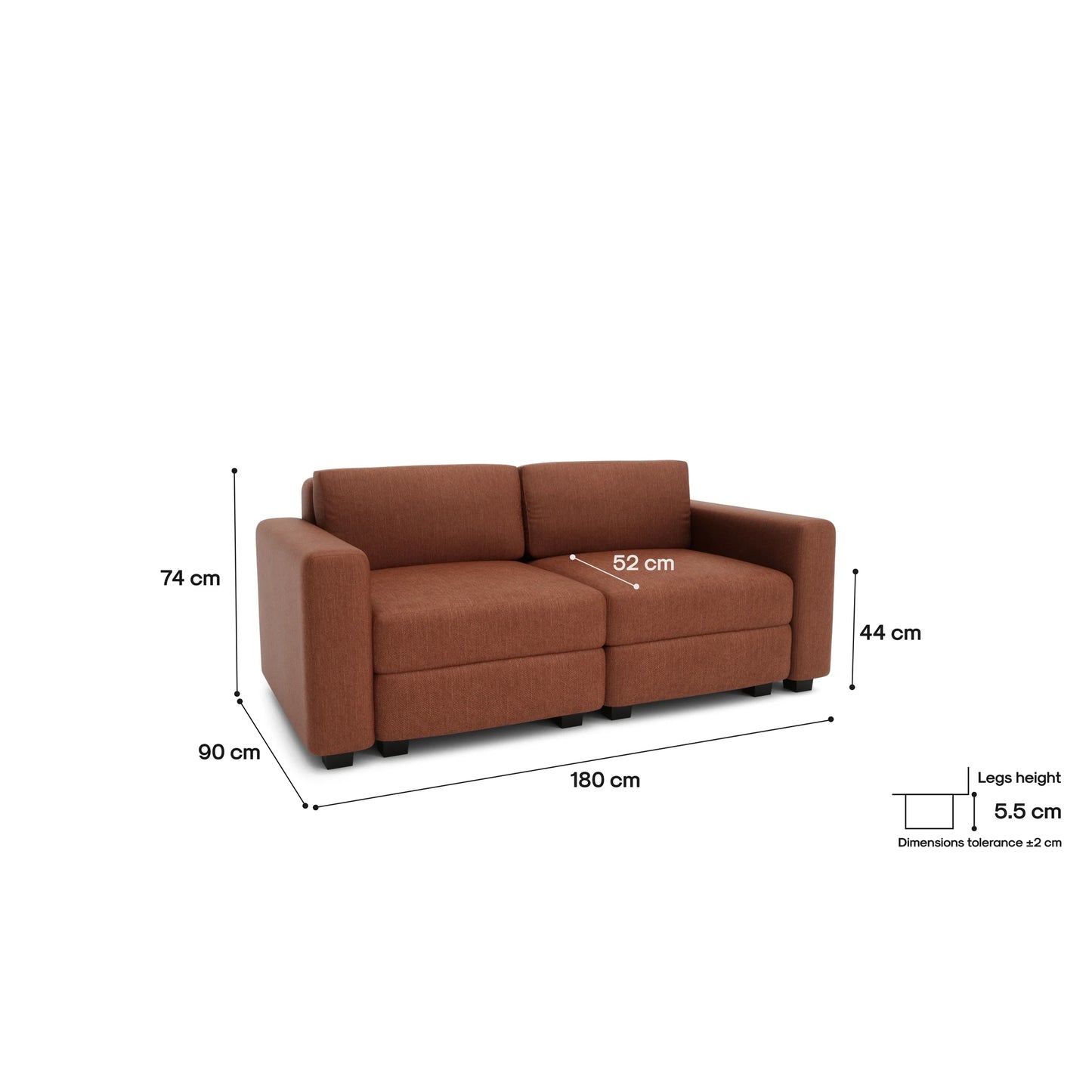 2-Seater Modular Sofa GRACIA - Terracotta