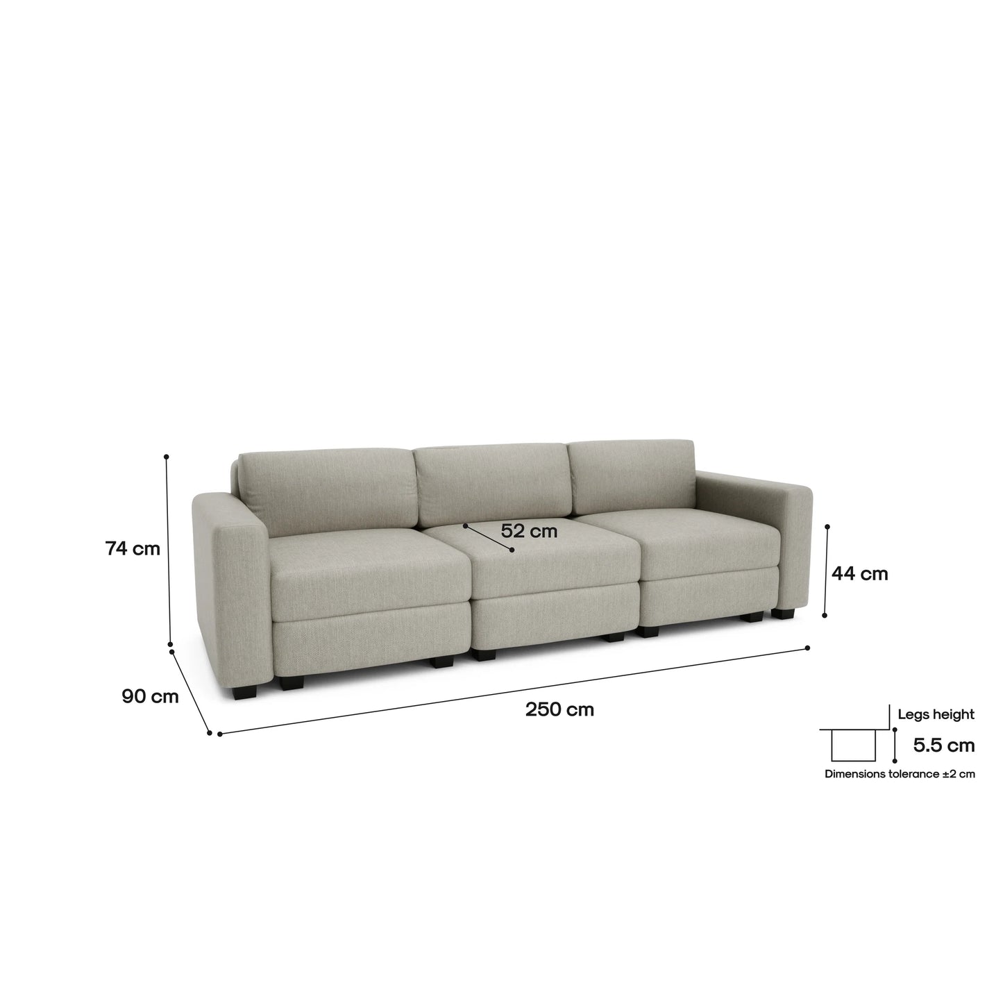 3-Seater Modular Sofa GRACIA - Beige Grey