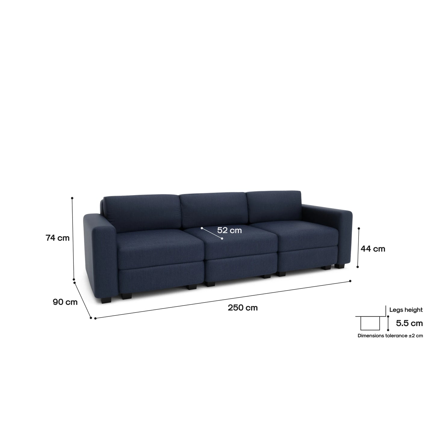 3-Seater Modular Sofa GRACIA - Dark Blue