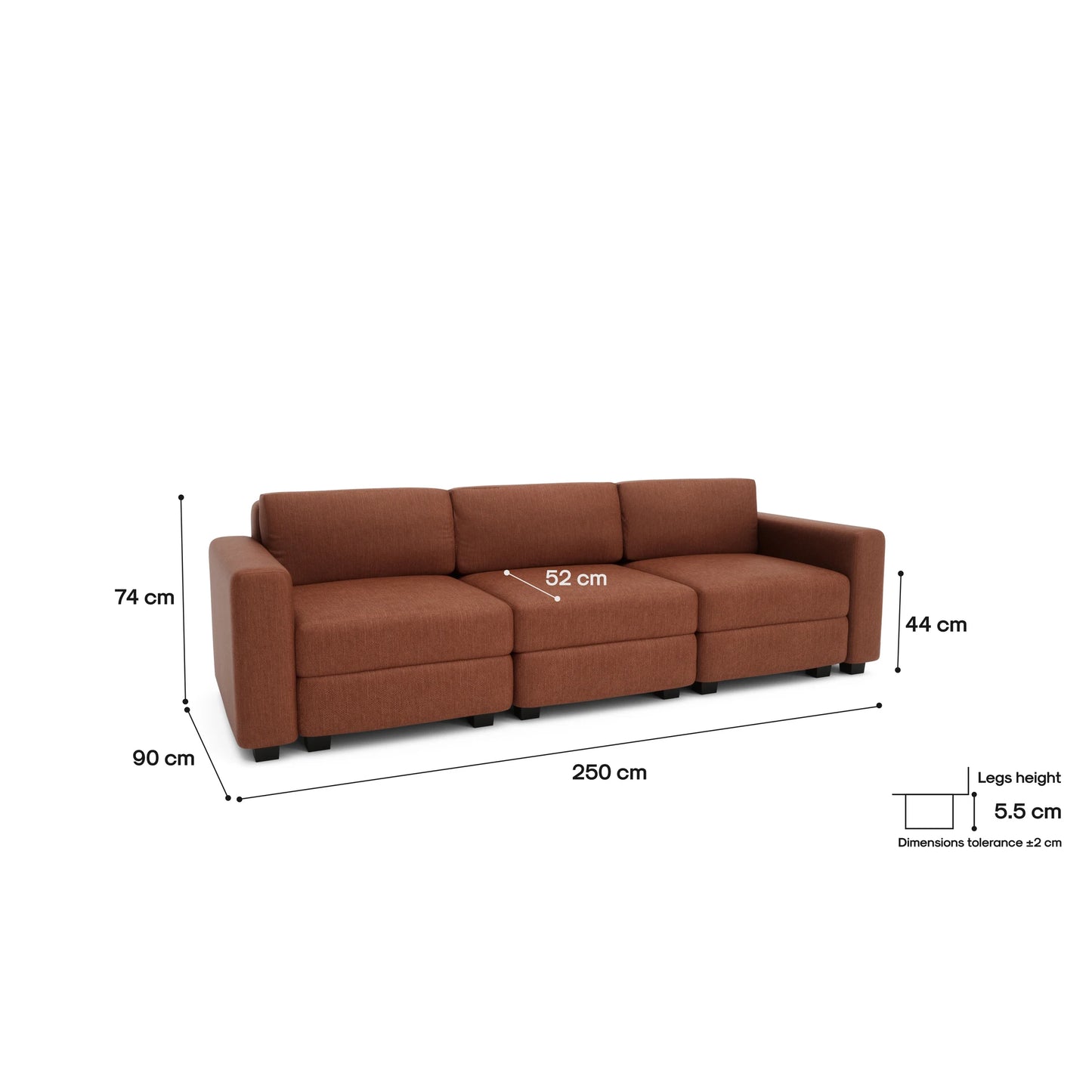 3-Seater Modular Sofa GRACIA - Terracotta