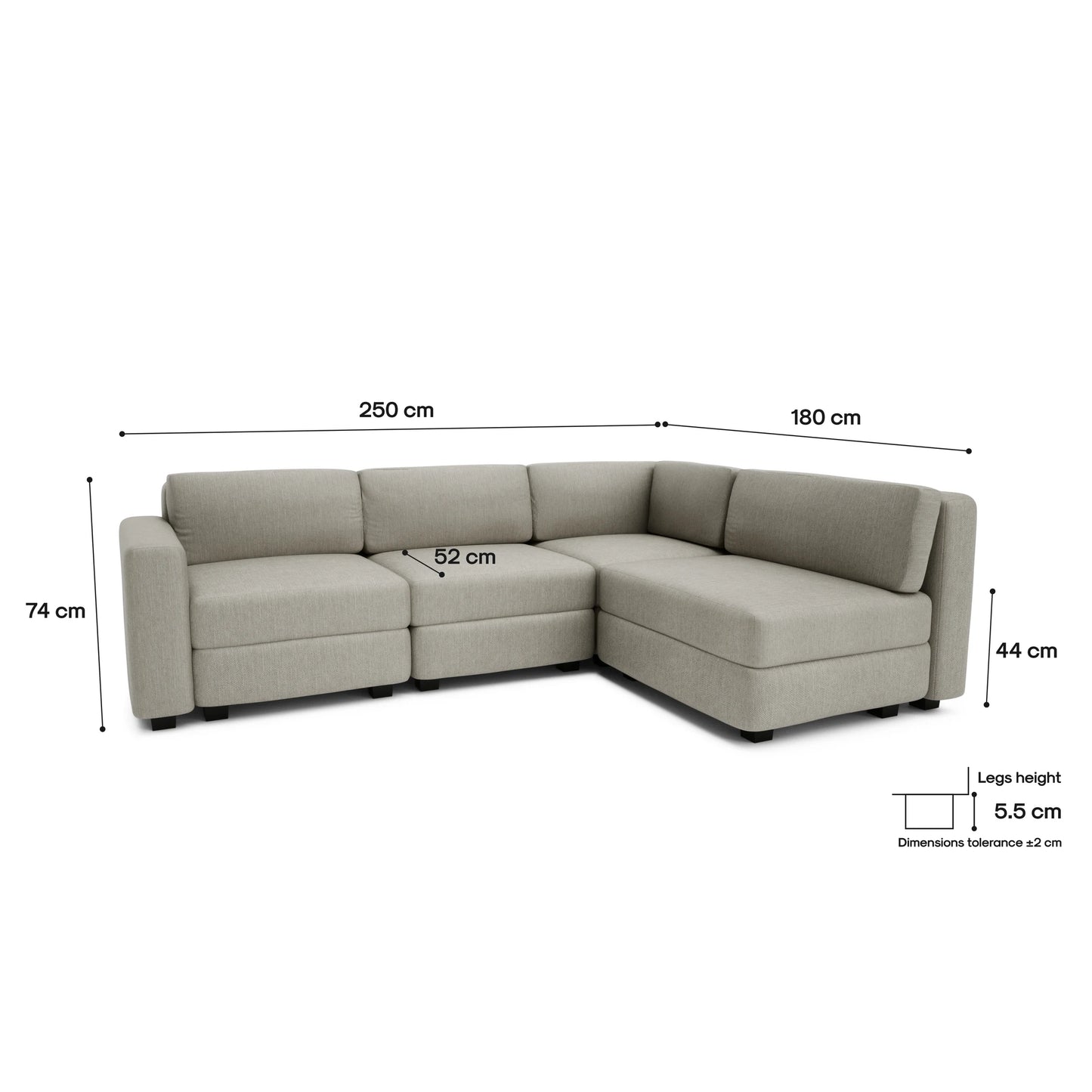 4-Seater Corner Modular Sofa GRACIA - Beige Grey