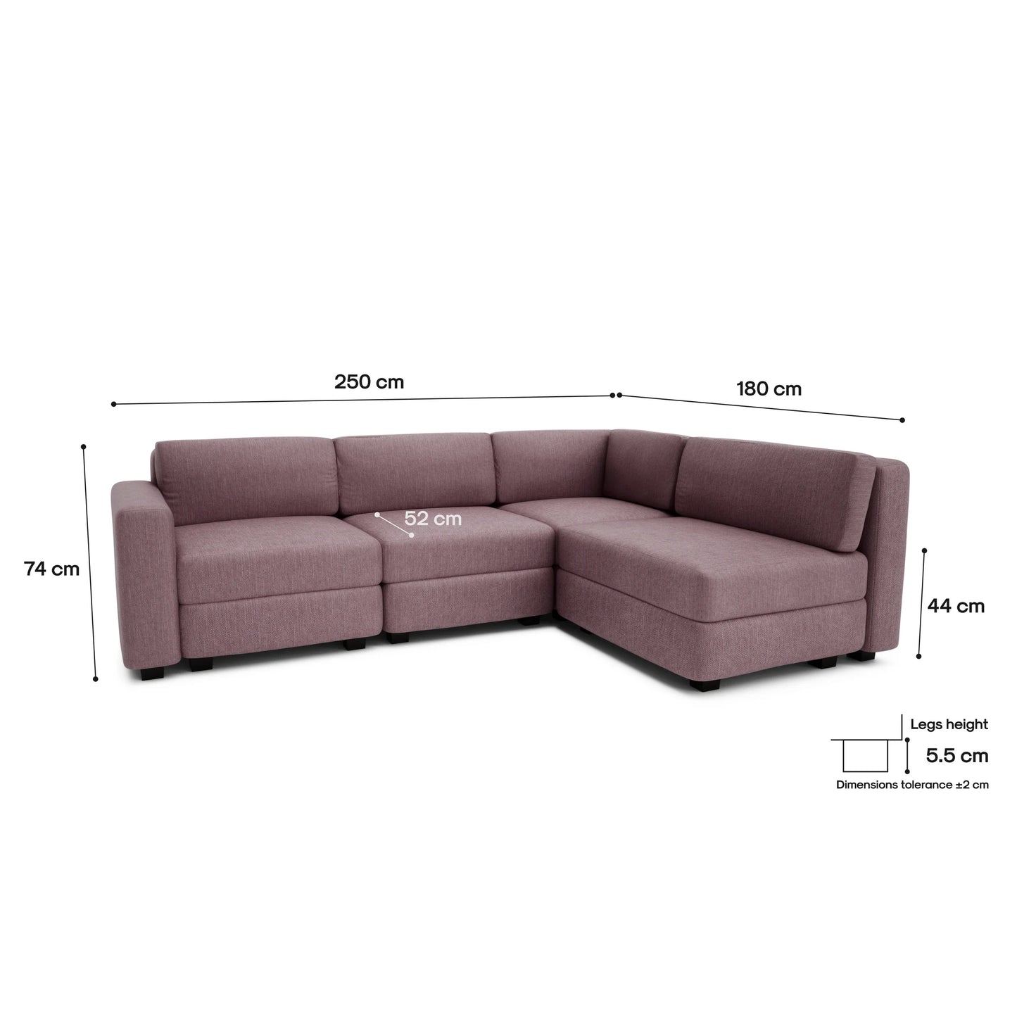 4-Seater Corner Modular Sofa GRACIA - Dusty Pink