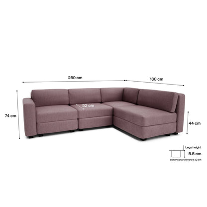 4-Seater Corner Modular Sofa GRACIA - Dusty Pink