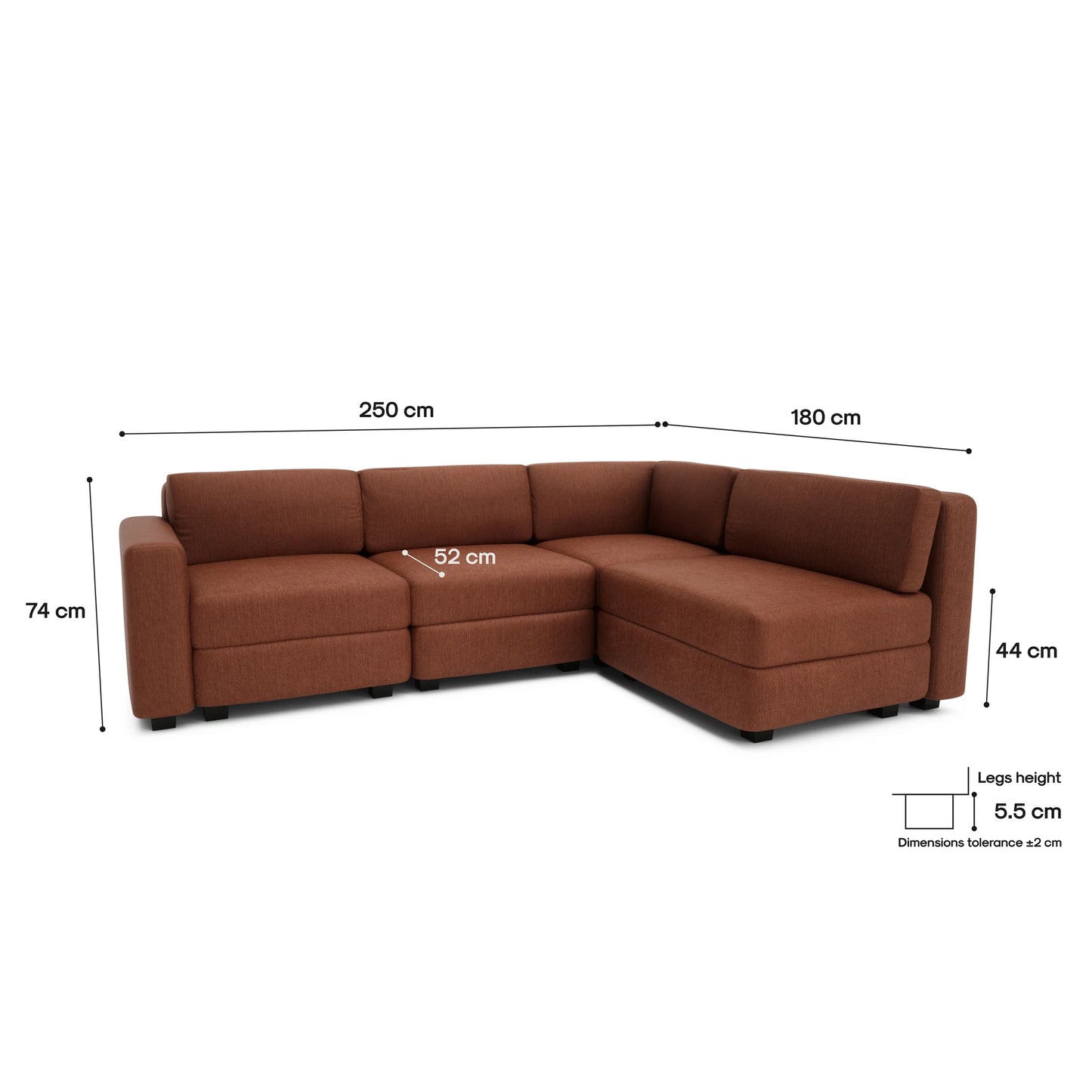 4-Seater Corner Modular Sofa GRACIA - Terracotta