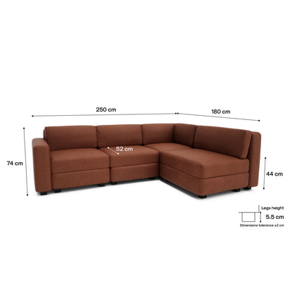 4-Seater Corner Modular Sofa GRACIA - Terracotta