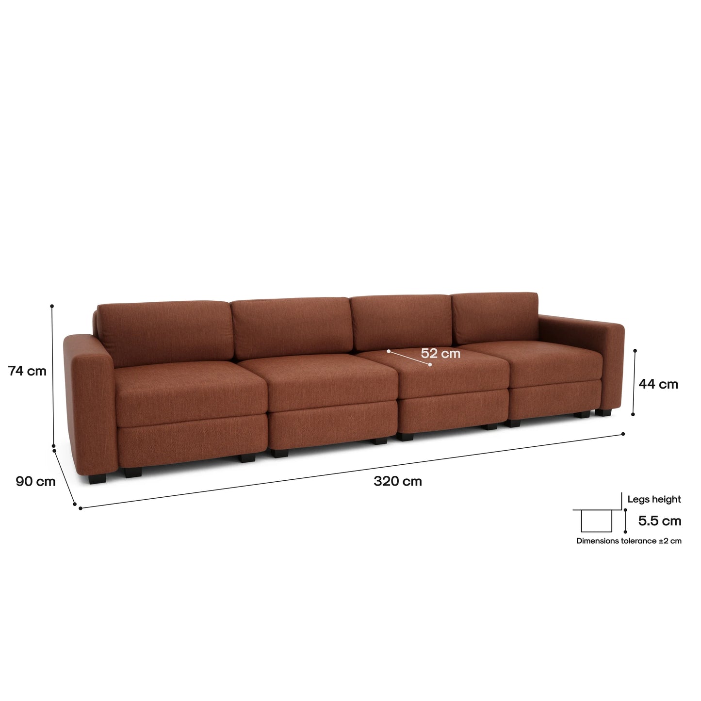 4-Seater Modular Sofa GRACIA - Terracotta