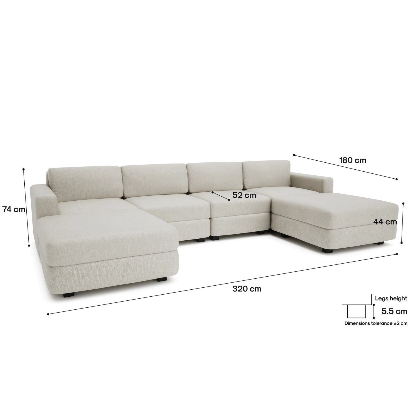 Modular Sofa GRACIA - U-shaped 180 x 320 x 180 cm - Cream Beige