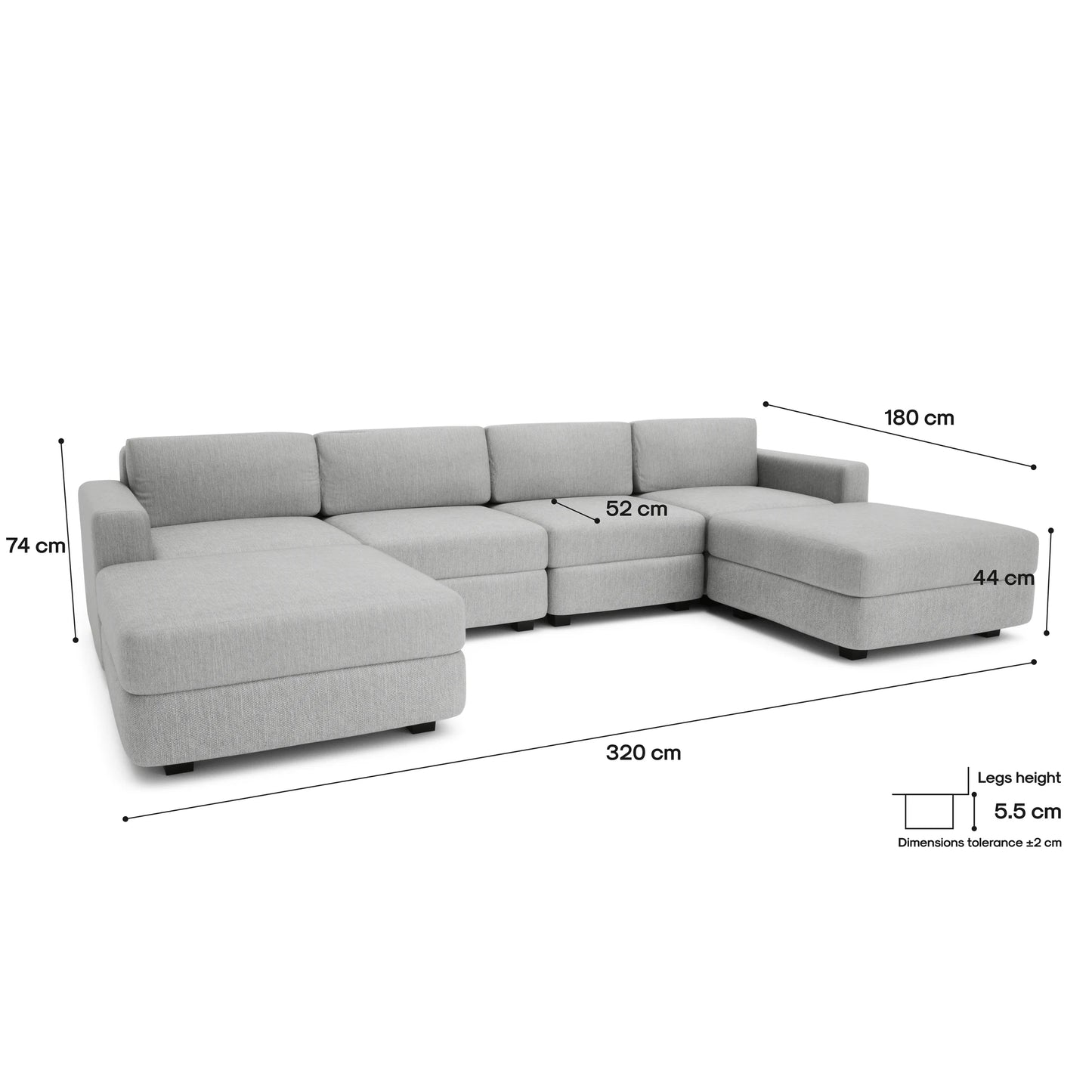 Modular Sofa GRACIA - U-shaped 180 x 320 x 180 cm - Grey