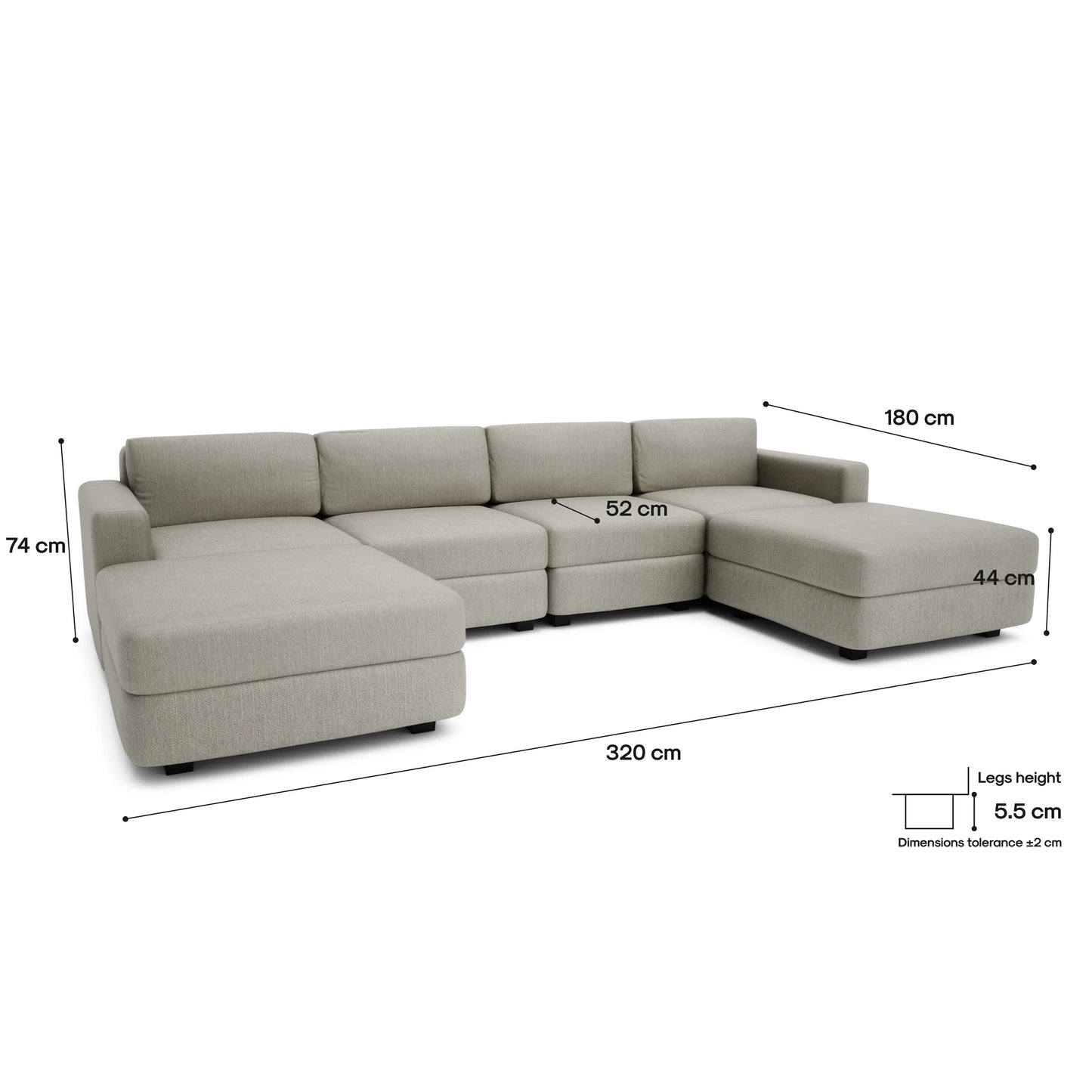 Modular Sofa GRACIA - U-shaped 180 x 320 x 180 cm - Beige Grey