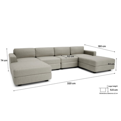 Modular Sofa GRACIA - U-shaped 180 x 320 x 180 cm - Beige Grey
