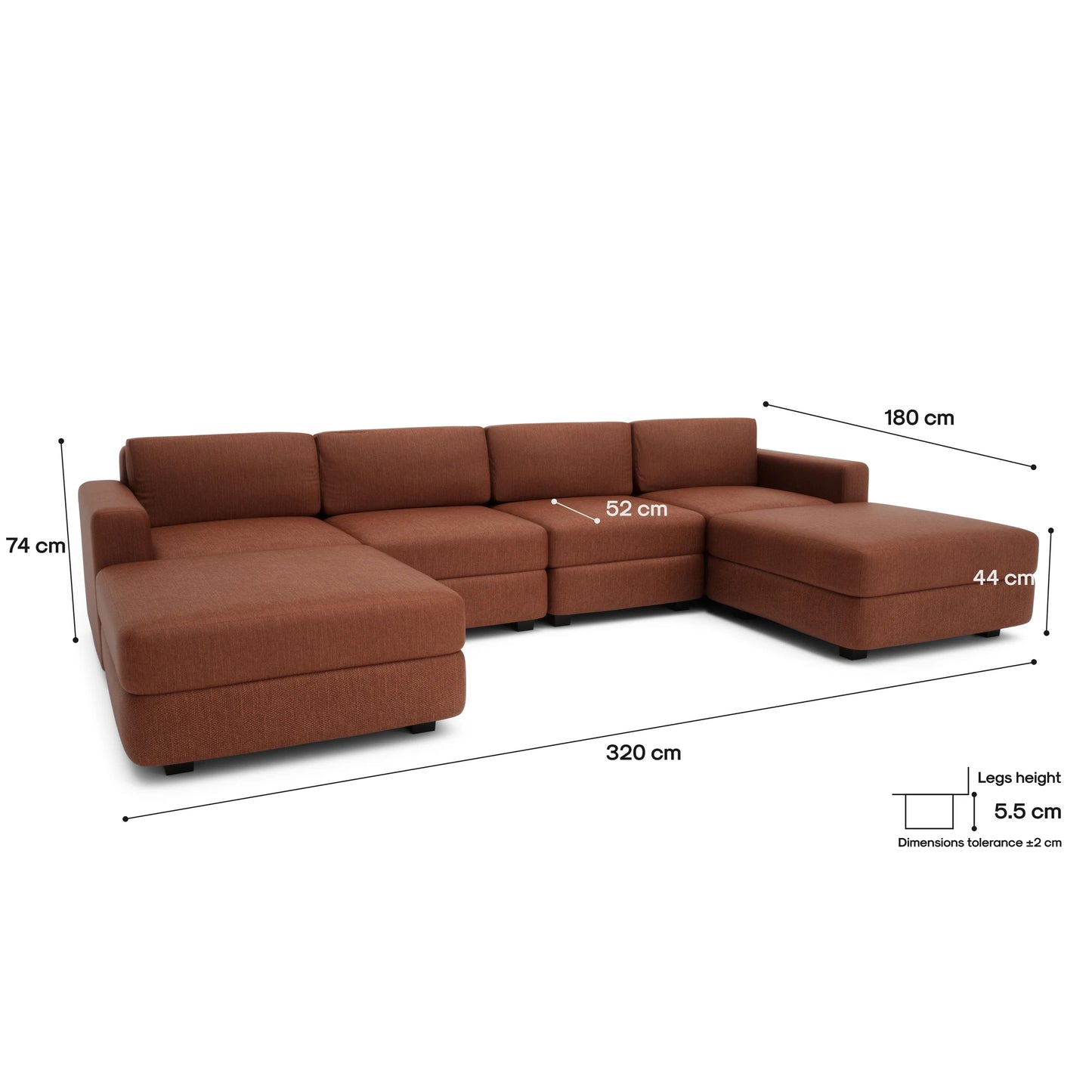 Modular Sofa GRACIA - U-shaped 180 x 320 x 180 cm - Terracotta