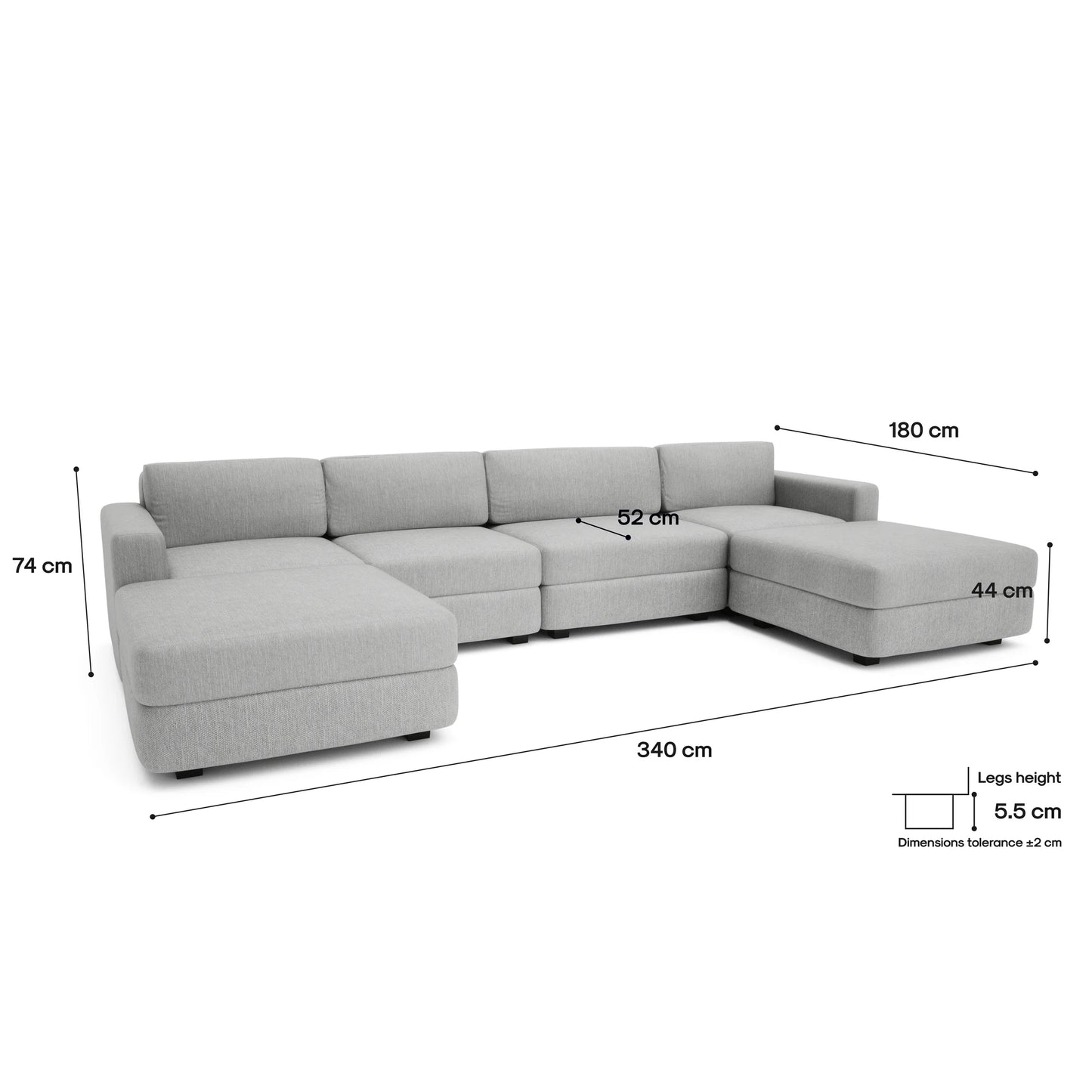 Modular Sofa GRACIA - U-shaped 180 x 340 x 180 cm - Grey