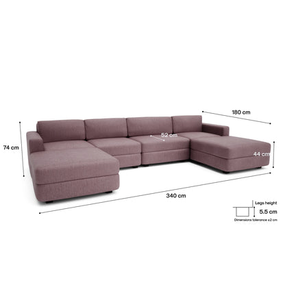 Modular Sofa GRACIA - U-shaped 180 x 340 x 180 cm - Dusty Pink