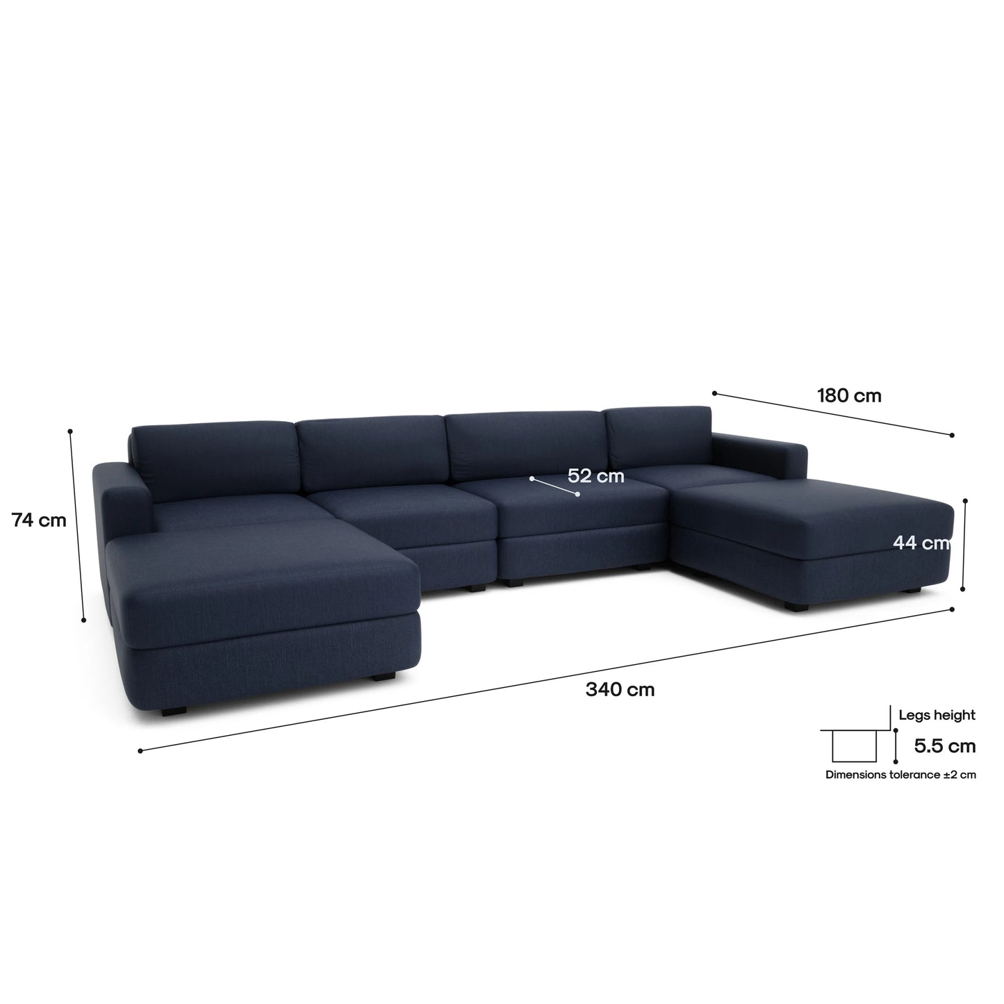 Modular Sofa GRACIA - U-shaped 180 x 340 x 180 cm - Dark Blue