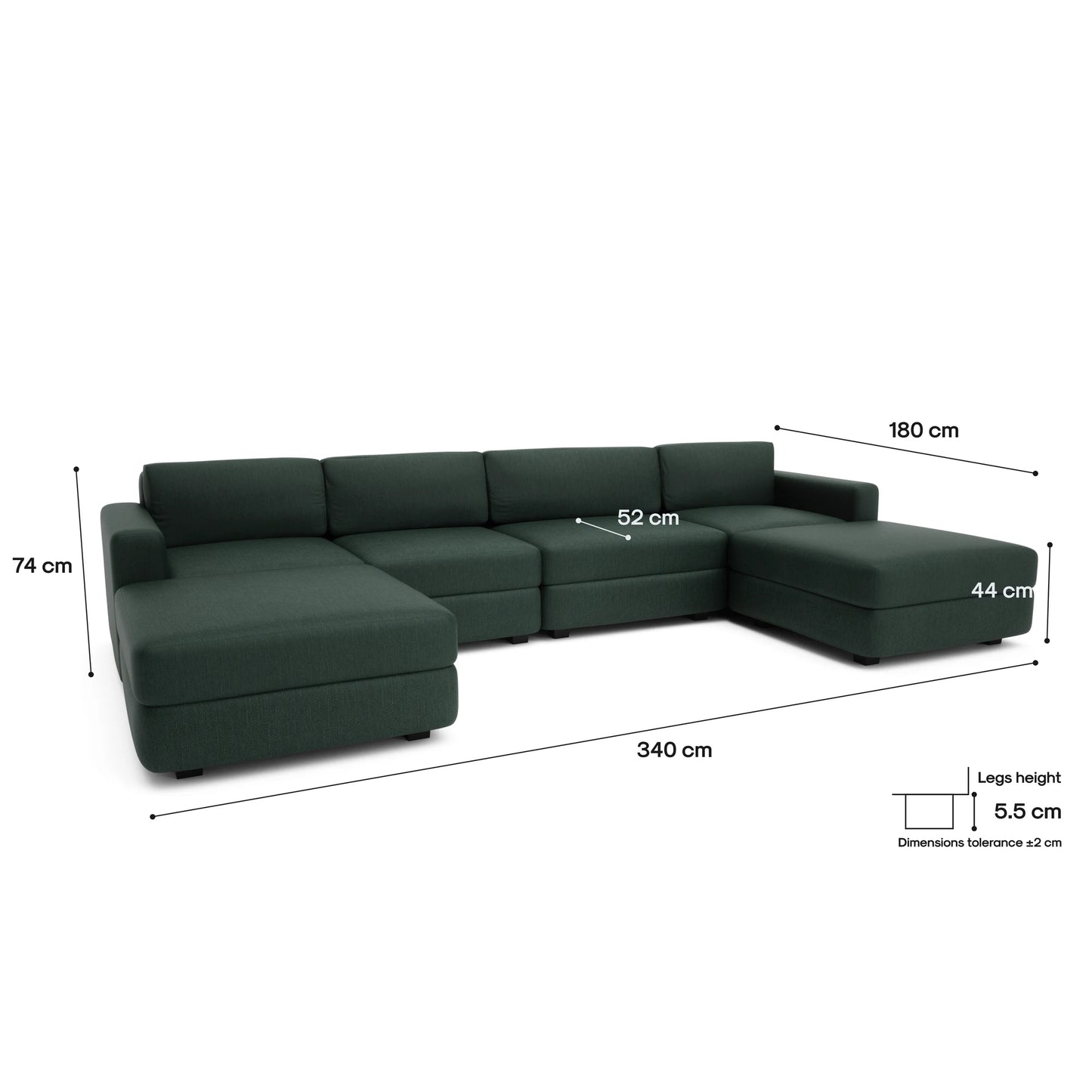 Modular Sofa GRACIA - U-shaped 180 x 340 x 180 cm - Green