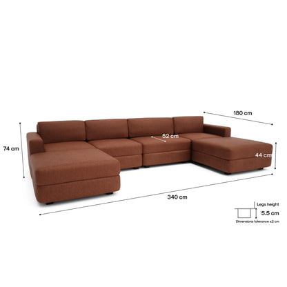 Modular Sofa GRACIA - U-shaped 180 x 340 x 180 cm - Terracotta