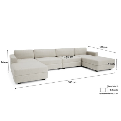 Modular Sofa GRACIA - U-shaped 180 x 360 x 180 cm - Cream Beige