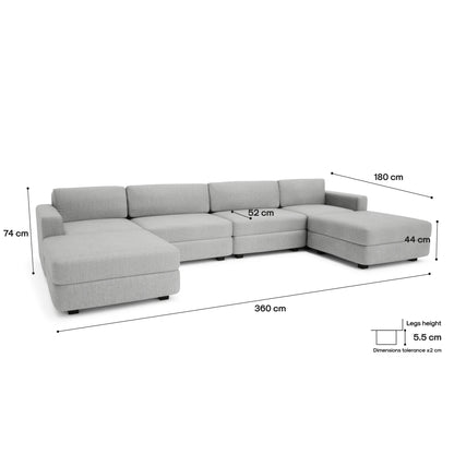 Modular Sofa GRACIA - U-shaped 180 x 360 x 180 cm - Grey