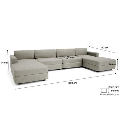 Modular Sofa GRACIA - U-shaped 180 x 360 x 180 cm - Beige Grey