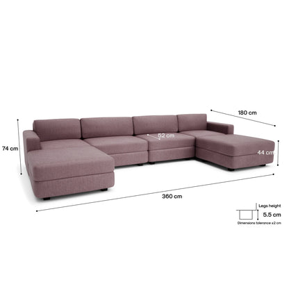 Modular Sofa GRACIA - U-shaped 180 x 360 x 180 cm - Dusty Pink