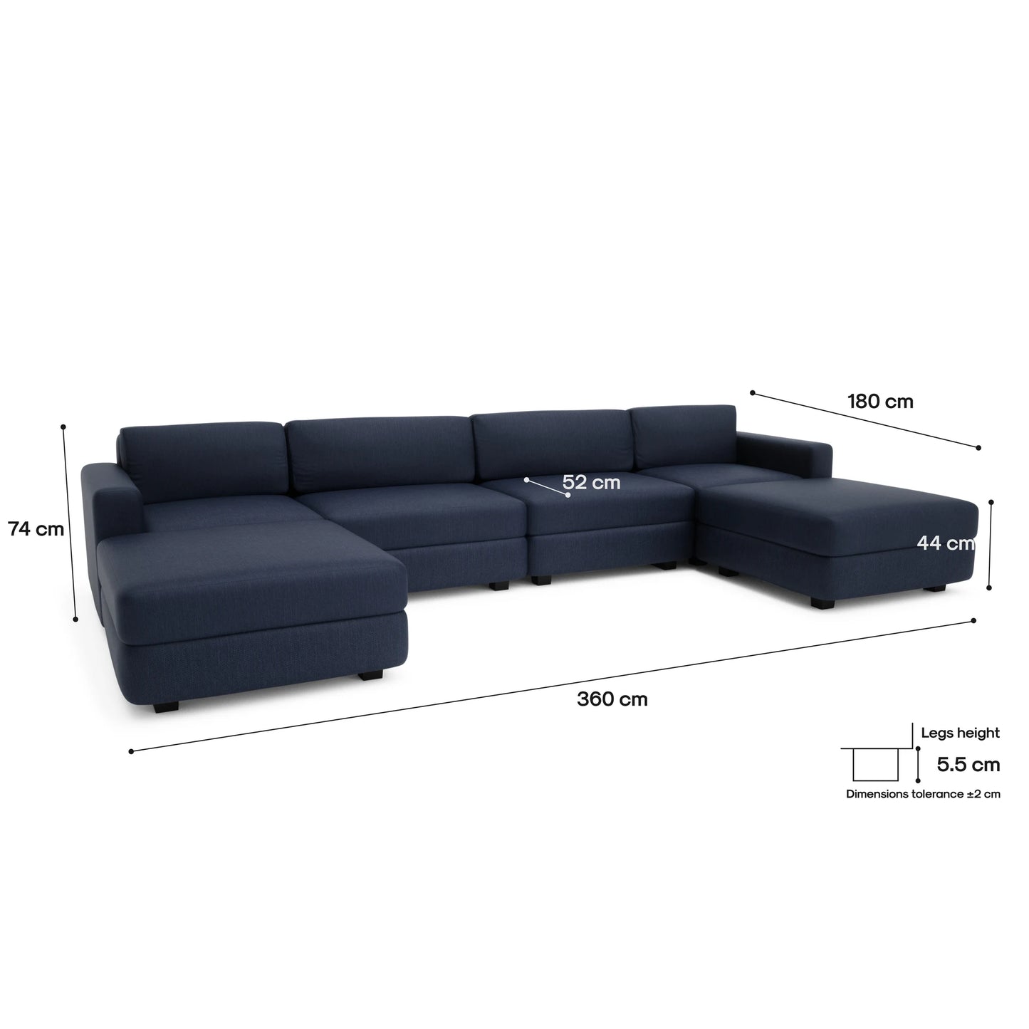 Modular Sofa GRACIA - U-shaped 180 x 360 x 180 cm - Dark Blue