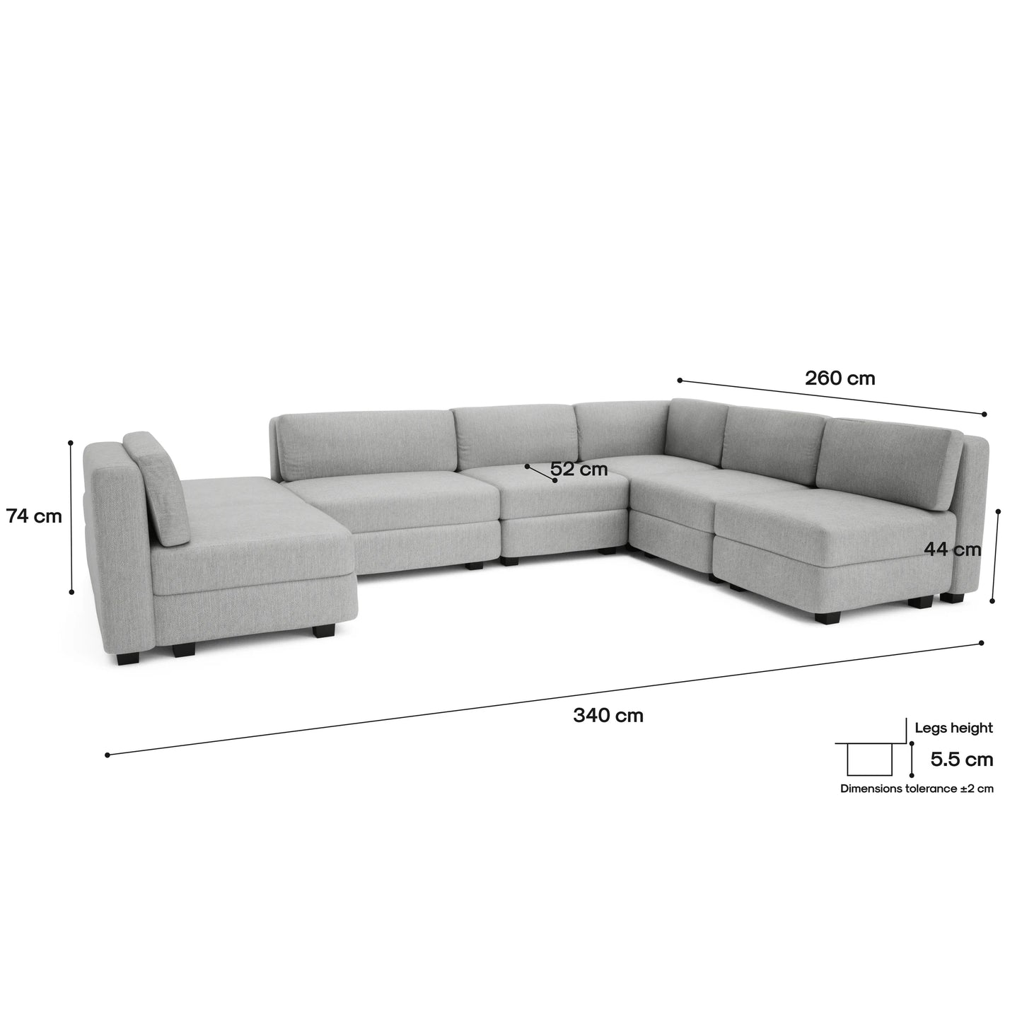 Modular Sofa GRACIA - U-shaped 160 x 340 x 230 cm - Grey