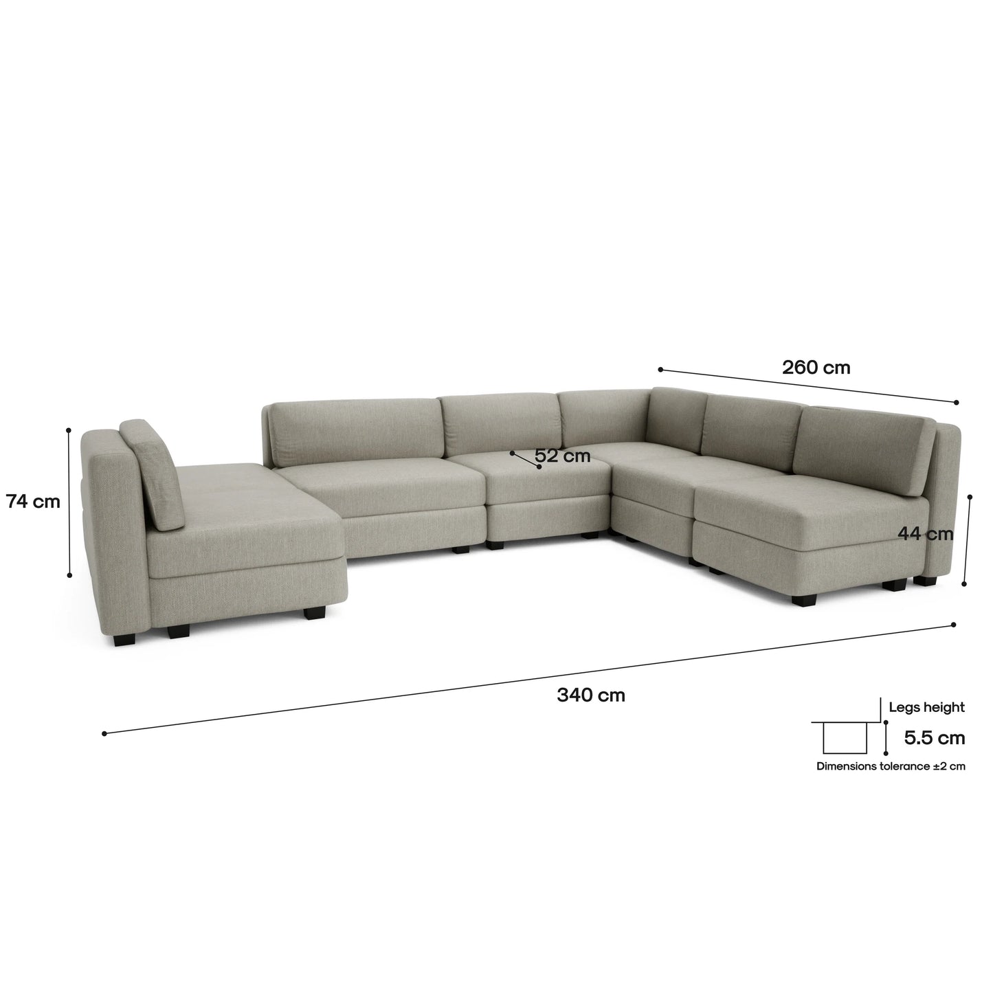 Modular Sofa GRACIA - U-shaped 160 x 340 x 230 cm - Beige Grey