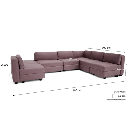 Modular Sofa GRACIA - U-shaped 160 x 340 x 230 cm - Dusty Pink