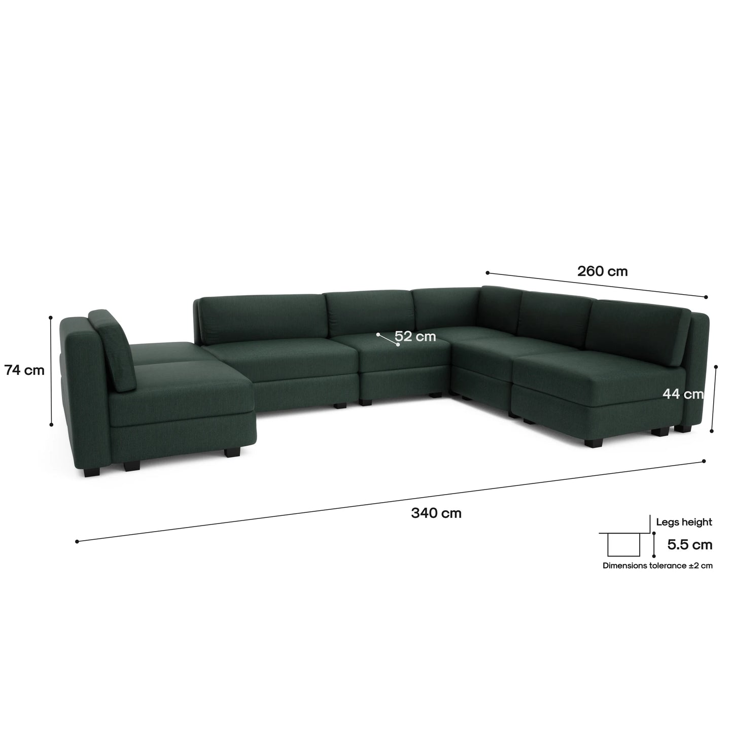 Modular Sofa GRACIA - U-shaped 160 x 340 x 230 cm - Green